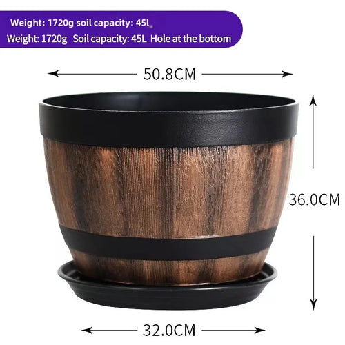 Retro whiskey barrel planter, resin striped garden flower pot with