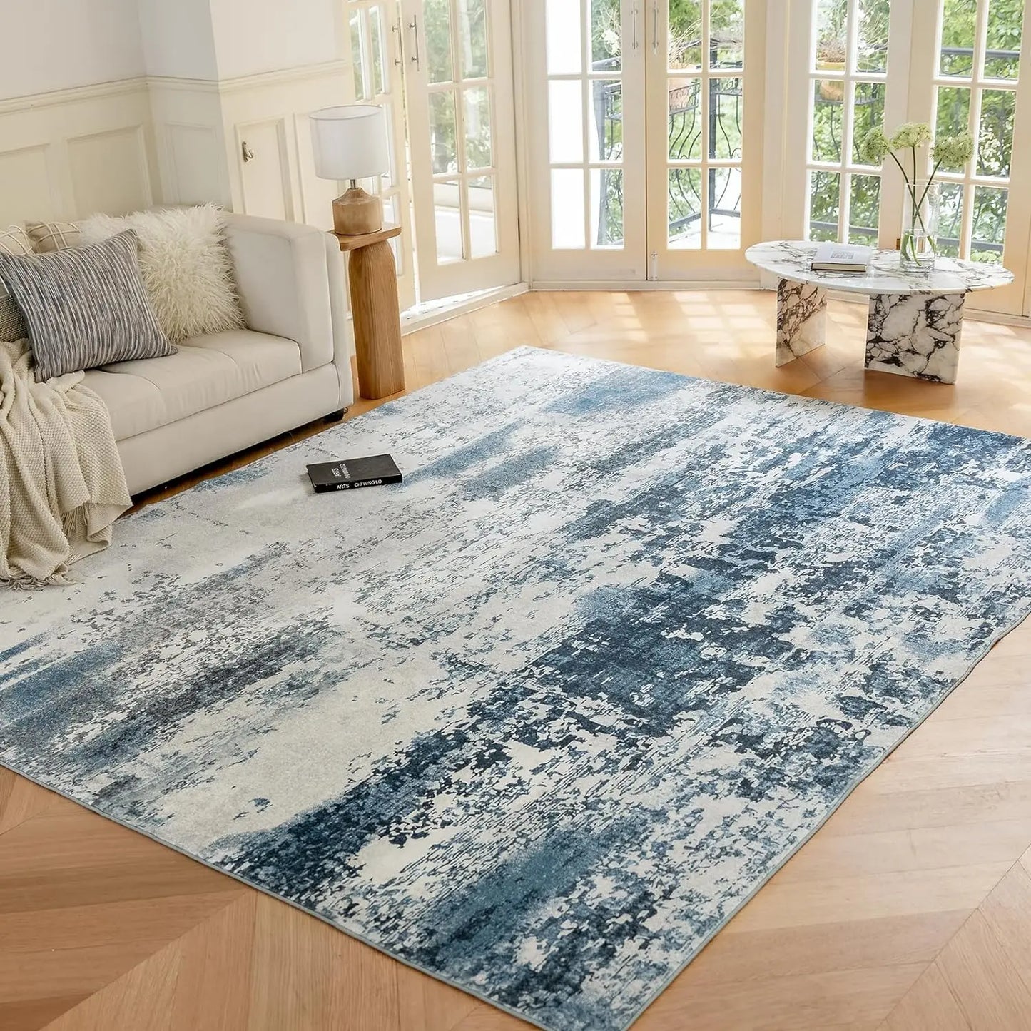 Rug Bedroom Washable Living Room Kitchen Dining Room Non-Slip Home Decor Carpet Morden Art Ultra Soft Blue Area Peaceful Rugs