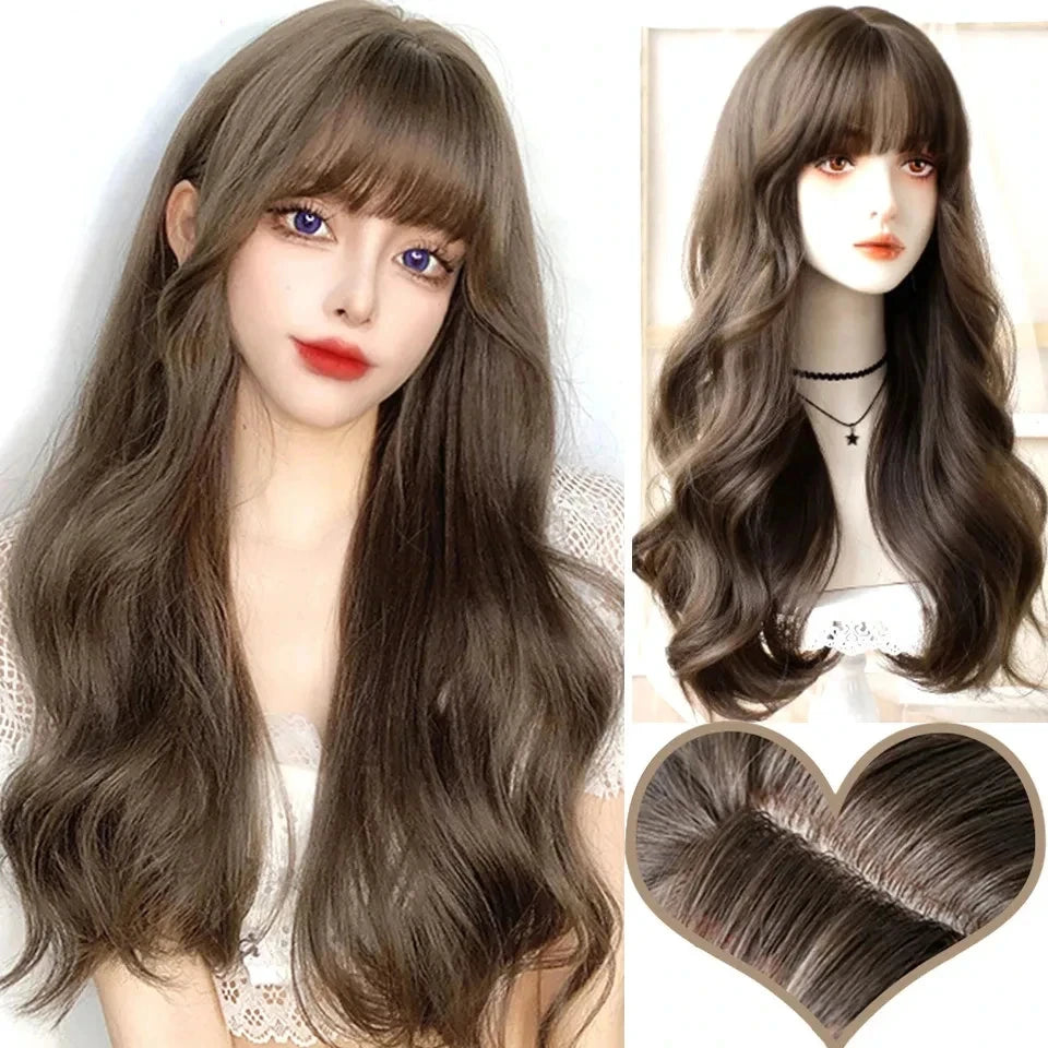 Synthetic Short Lolita Cosplay Christmas Halloween Bob Brown Blonde LM Wig With Long Curly Ponytail Natural Fake Hair for Women