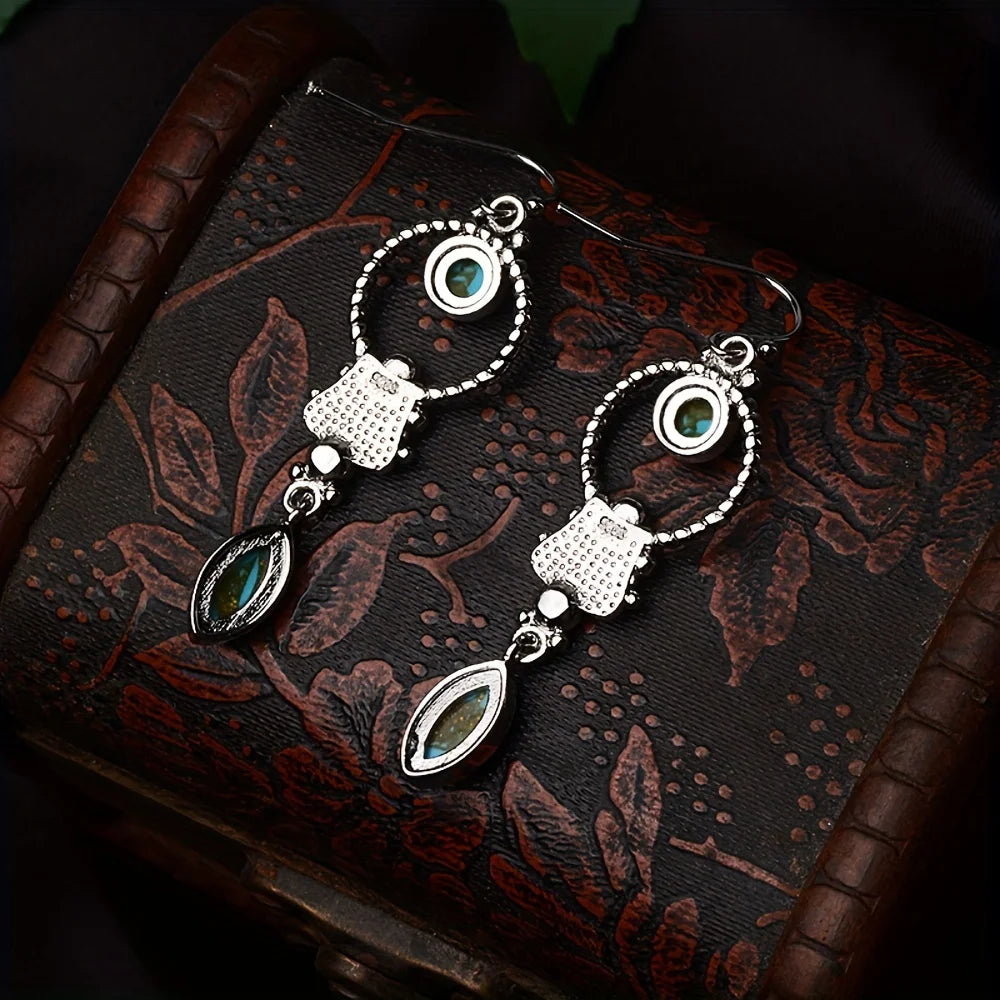 Halloween new black inlaid artificial turquoise earrings alloy earrings couple holiday gift jewelry