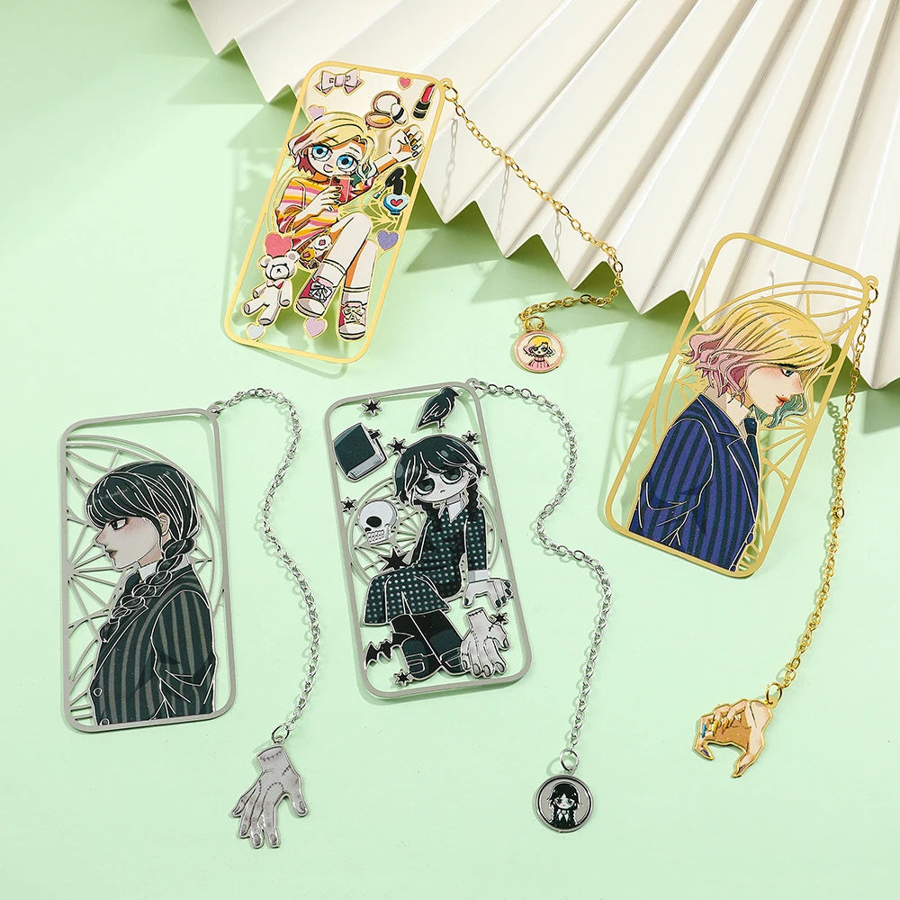 Punk Movie Wednesday Stainless Steel Bookmark Hollow Out Cartoon Halloween Reading Metal Bookmark Stationery Gifts for Men Women