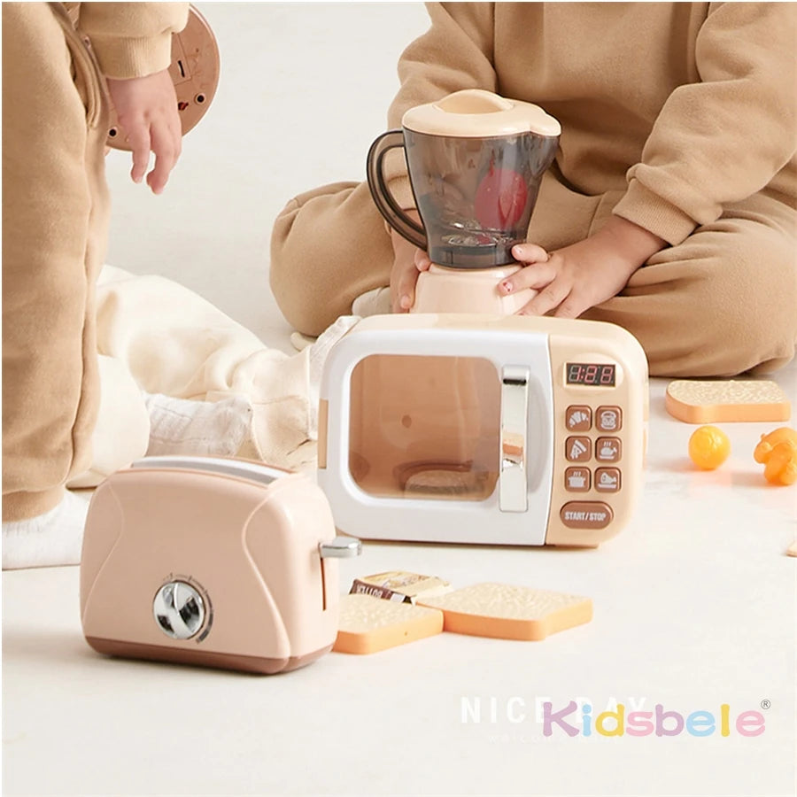 Mini Kitchen Appliance Toys for Kids Role Play Cooking Set Microwave Toaster Coffee Machine Washing Machine Learning Playset