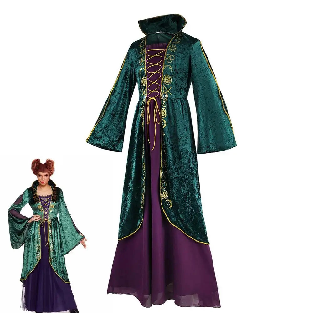 Women Hocus Pocus Winifred Sanderson Womens Cosplay Costume Dress Velvet Halloween Carnival Costumes For Adult Women S-3XL