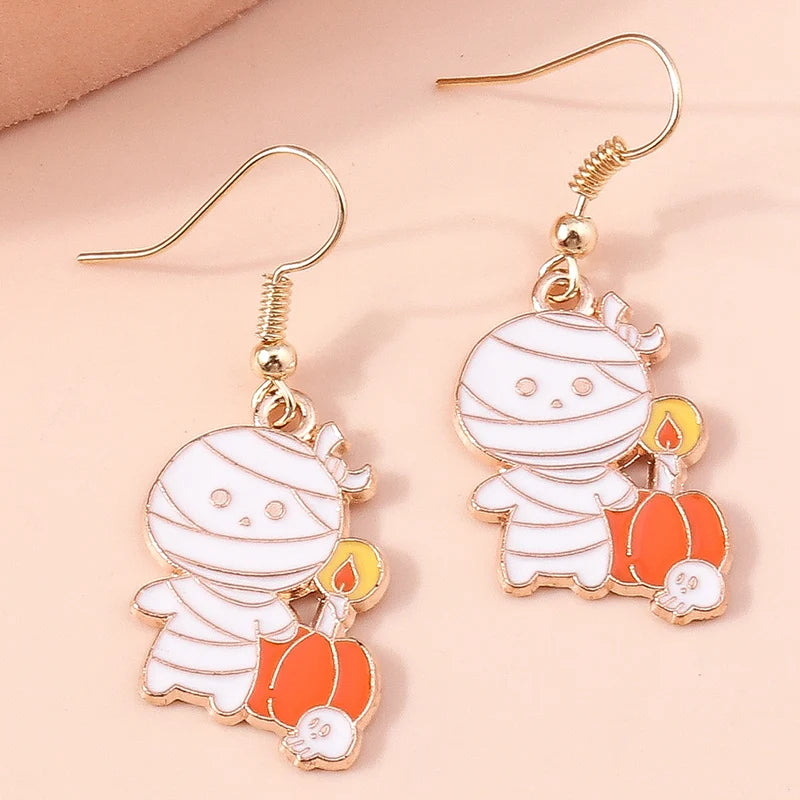 Aihua Fashion Halloween Earrings Enamel Ghost Skeleton Pumpkin Bat Spider Earrings For Women Halloween Night Party Jewelry Gifts