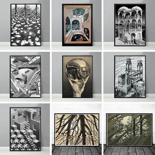 Artwork Escher Surreal Geometric Vintage Abstract Artist HD Poster Prints Wall Art Canvas Painting Picture Photo Room Home Decor