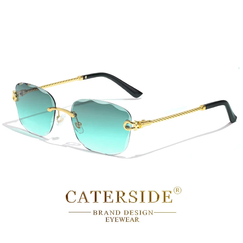 CATERSIDE Retro Fashion Sunglasses Women Men Brand Designer Rimless Gradient Sun Glasses Shades Cutting Lens Ladies Eyeglasses