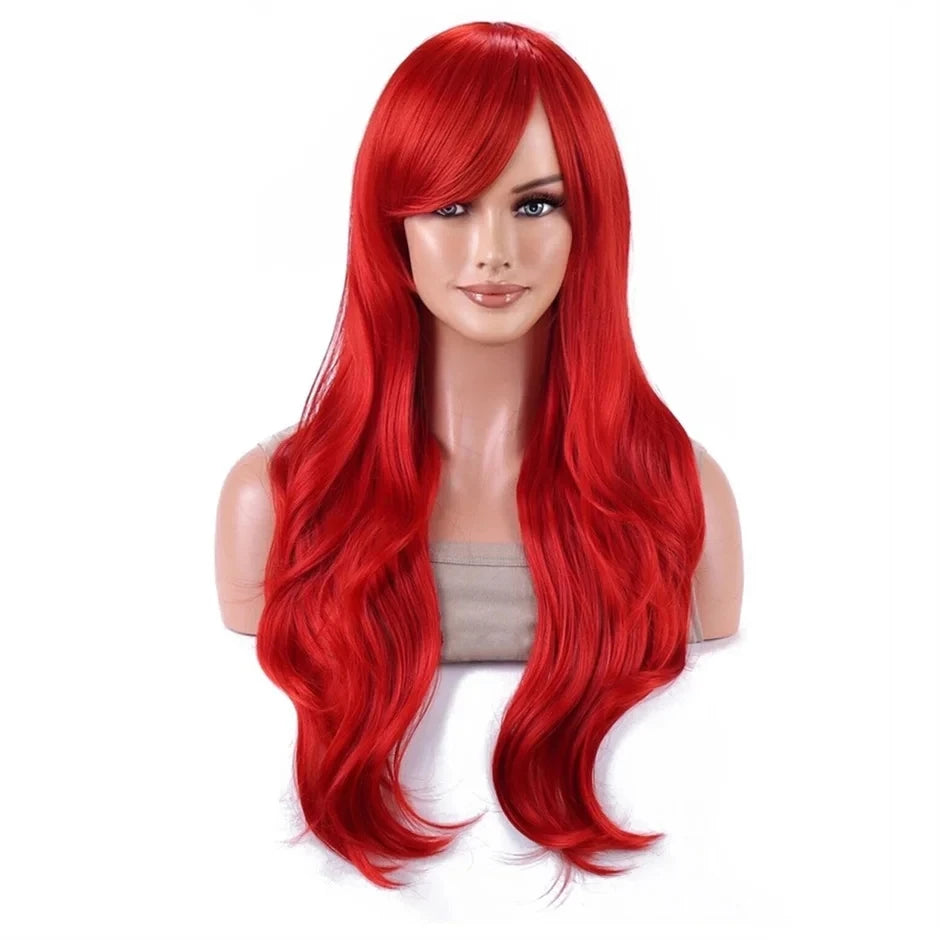 Probeauty Synthetic Mermaid Wig Long Red Curly Body Wave Wig Halloween Cosplay Costume Wig for Women Fashion Wig for for Daily P