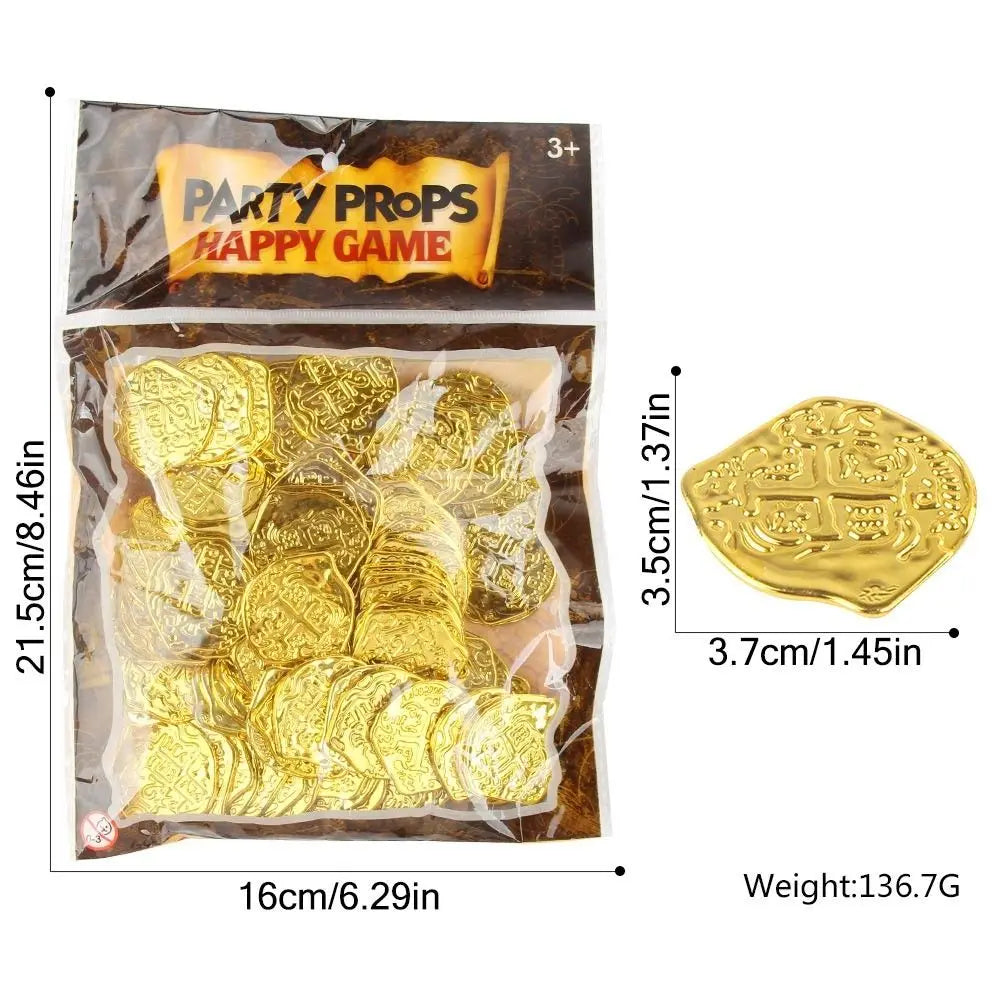 100PCS Gold Silver Halloween Pirate Treasure Coins Festival Ornament 3.7*3.5cm Toy Coins Party Supplies Photo Props
