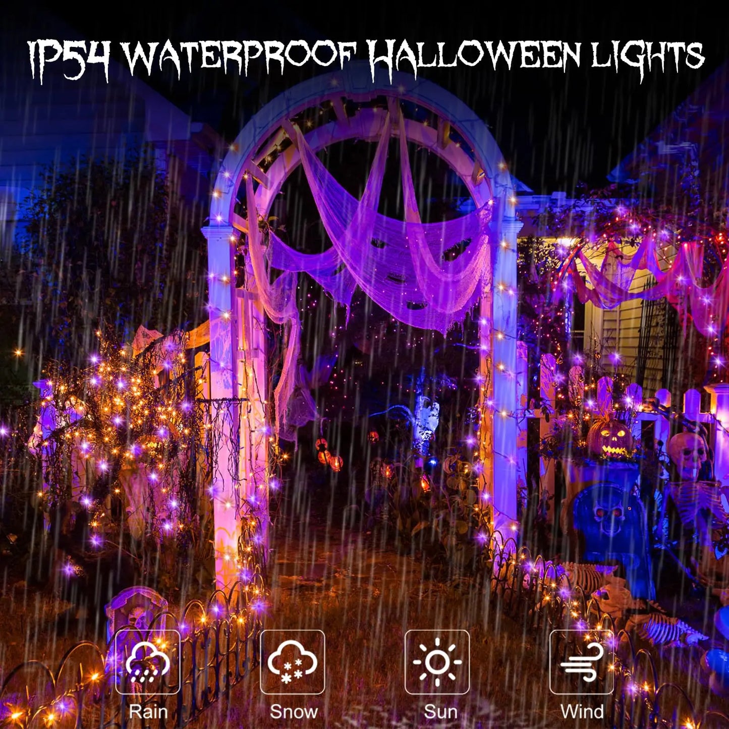 Purple and Orange Fairy String Lights Copper Black Wire Total 100-1200LED USB Fairy Lights With 8 Modes For Halloween Decoration