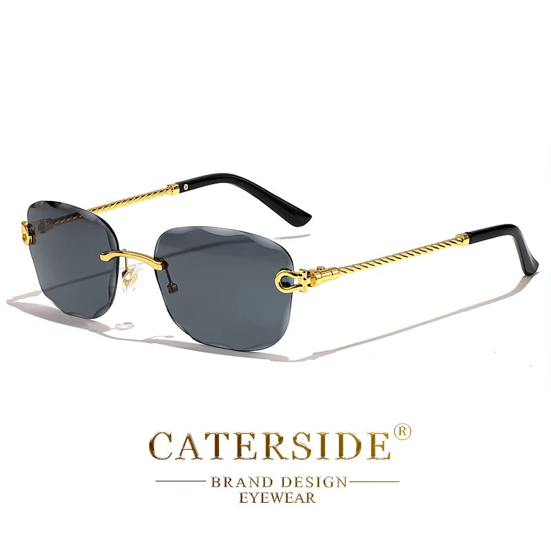 CATERSIDE Retro Fashion Sunglasses Women Men Brand Designer Rimless Gradient Sun Glasses Shades Cutting Lens Ladies Eyeglasses