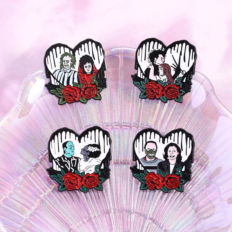 Anime Heart Rose Enamel Pins You Are Dreamy Cartoon Horror Mask Coffin Spider Lapel Badges Halloween Backpack Jewelry Gifts