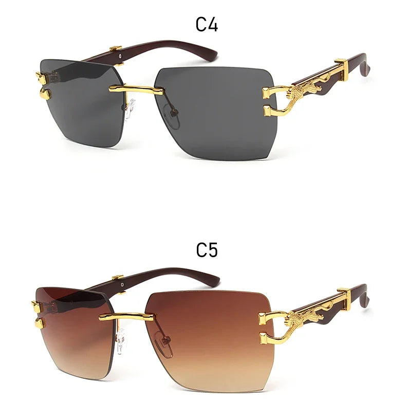 Rimless Square Leopard Frame Outdoor Sunglasses For Man Designer Gradient Sun Glasses Woman Fashion Vintage Luxury Eyewear
