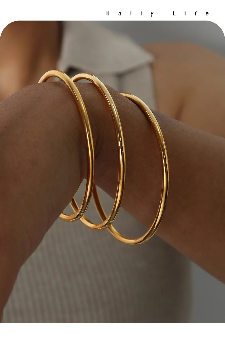 Fadeless Bracelet Bangles For Women Stainless Steel Gold Plated Simple Round Women's Bangle Bracelets Woman Jewelry Accessories