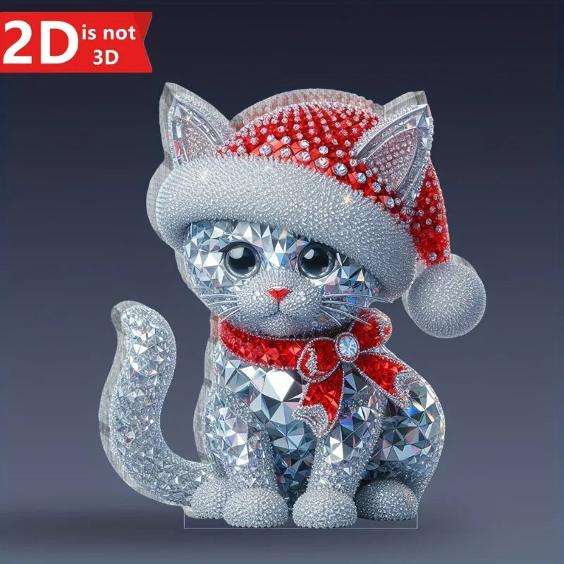 Christmas Crystal Cat Statue, Transparent Desktop Decoration, Perfect Gift for Birthdays & Graduations, Classic Holiday Ornament