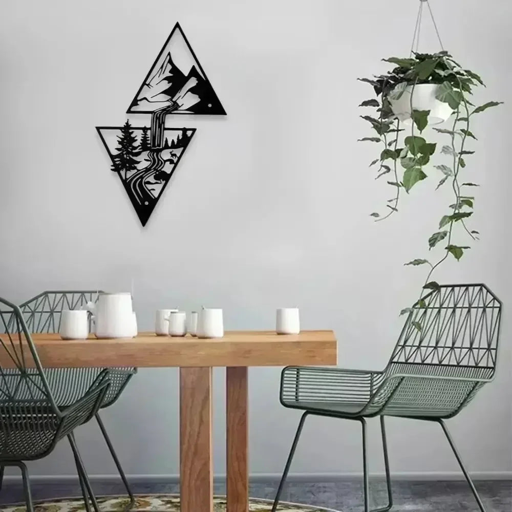 Mountain Wall Art: Mountain Waterfall Metal Wall Art Ornaments for Home Decoration,Including Metal Wall Art and Hanging Wall Art