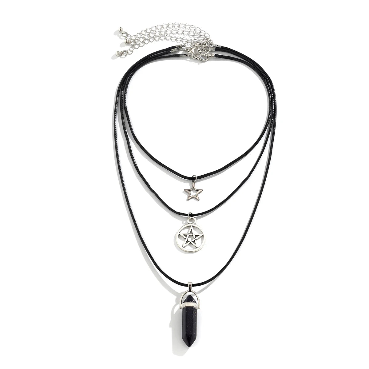 3Pcs/Set Goth Boho Pentagonal Star Crystal Leather Wax Thread Chain Necklace for Women Multilayer Choker Halloween Jewelry Gifts