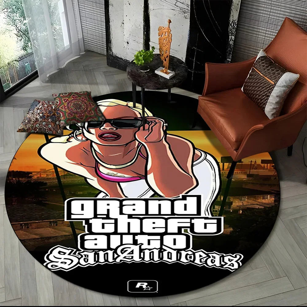 Grand Theft Auto Games GTA  Gamer Round Carpet Rug for Living Room Bedroom Child Playroom Decor,Pet Area Rug Non-slip Floor Mat