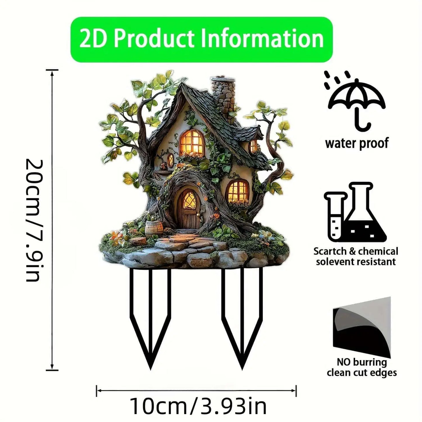 1 Piece 2D Acrylic Bonsai Ground Plug Tree House Shape Outdoor