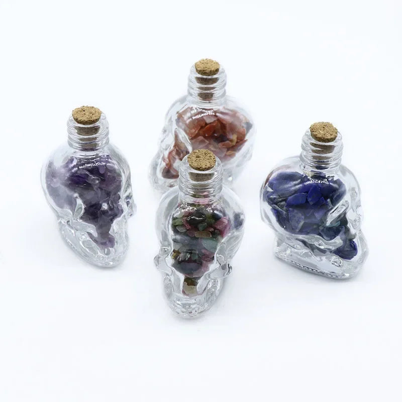 Crystals Healing MINI Crushed Stones Skull Spell Jars Crystal Chakra Stones Cute Glass BottleHealing Crystals Mini Skull Bottles