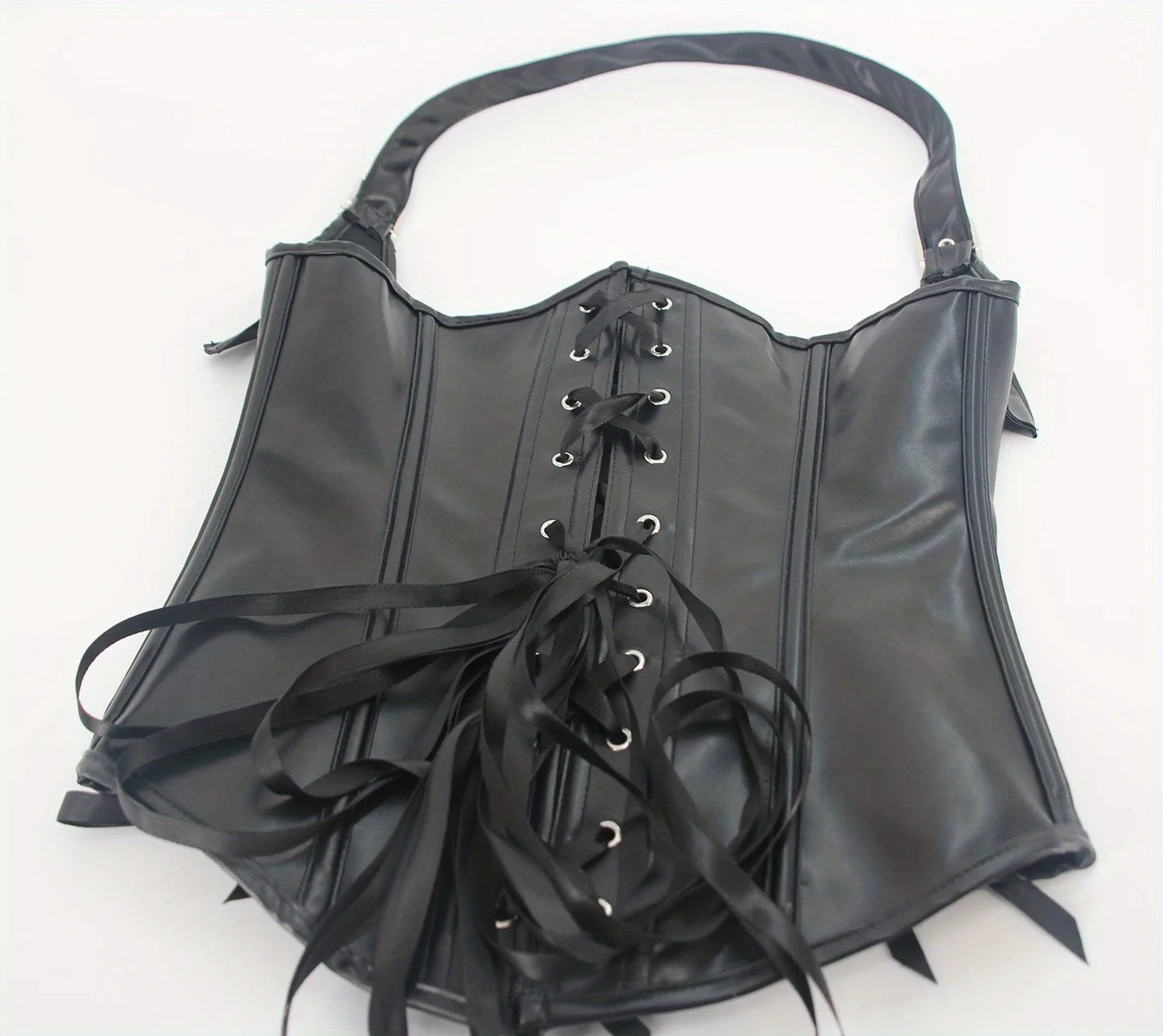 PU Leather Corset Sexy Steampunk Corset Top Halter Corselet Shapewear Women Tummy Control Bustier Lace Up Halloween Costume