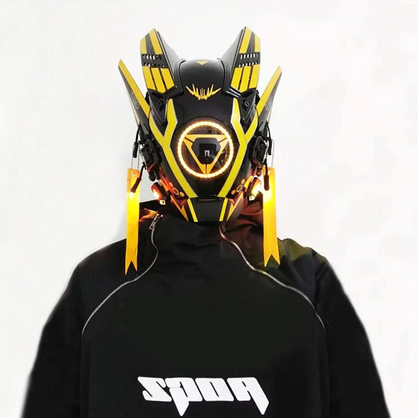 JAUPTO Punk Mask cyber Helmet,LED Light Cool Samurai Mask,Halloween Cosplay Anime mask Fit Party Music Festival Accessories