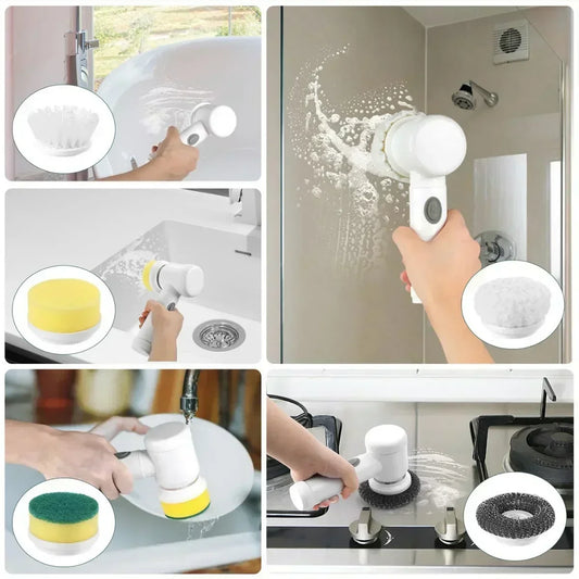 Household electric cleaning brushes, cordless cleaning brushes for kitchen and bathroom, and 5 electric scrubbers with replaceab