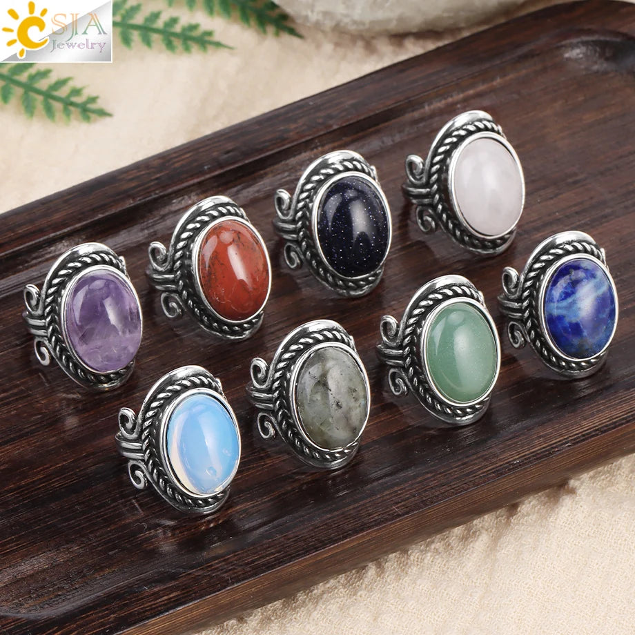 Healing Gem Stone Crystal Band Rings for Men Natural Pink Stone Quartz Red Agates Jaspers Dainty Finger Ring Women Jewelry H474