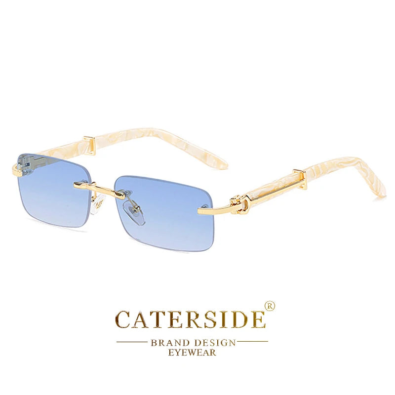 Caterside Small Square Rimless Sunglasses Men Luxury Brand Designer Classic Rectangle Sun Glasses Male UV400