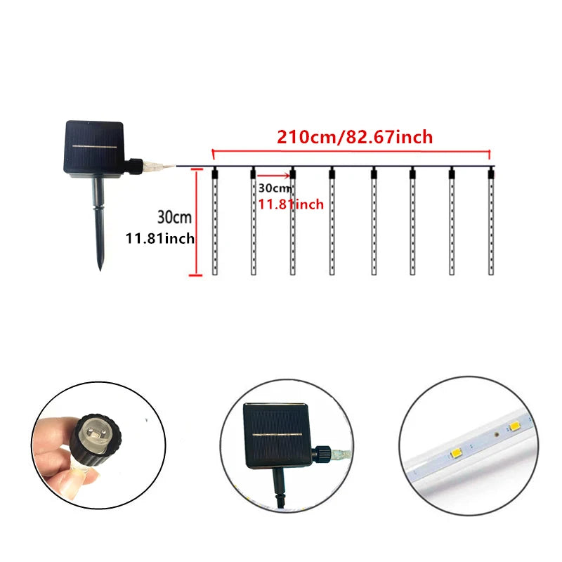 1pc Solar Powered Meteor Rain String Lights Waterproof for Outdoor Garden Tree Holiday Party Halloween Christmas Decorations