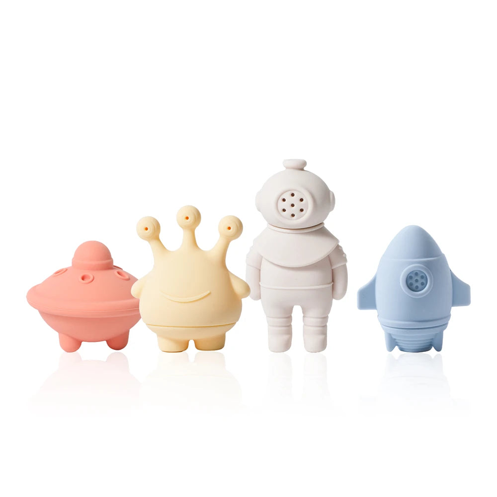 Children's Bath Toys Silicone Space Water Spray Pinch Toys Early Education Intelligence Baby Water Bathtub Bathroom Toys Set