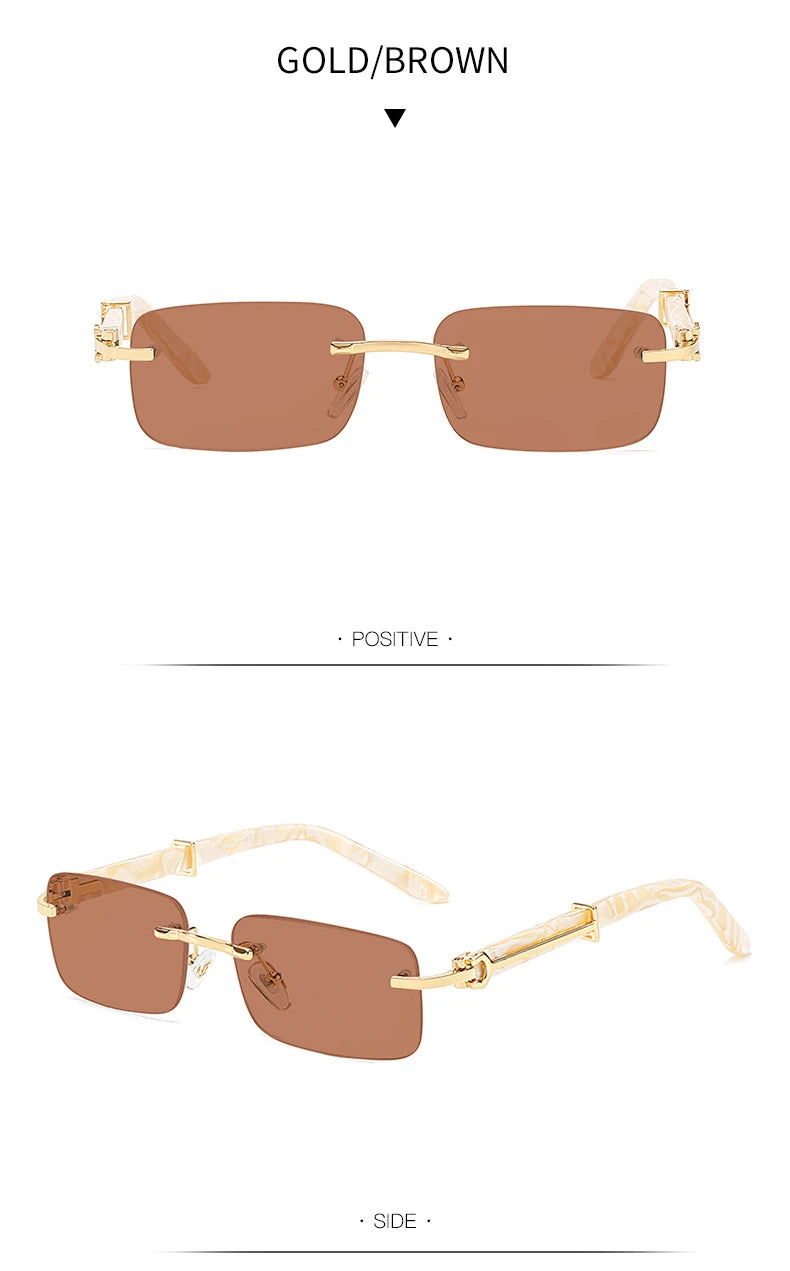 Caterside Small Square Rimless Sunglasses Men Luxury Brand Designer Classic Rectangle Sun Glasses Male UV400