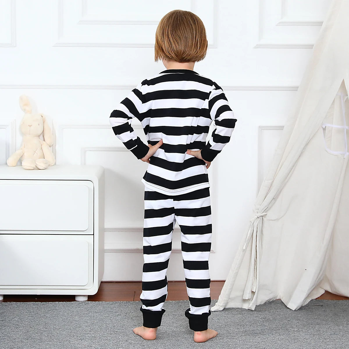 Black and White Striped Pajamas Set Toddler Boys Girls Halloween Robber Prisoner Thief Pjs for Kids Pyjamas Infant Party Clothes