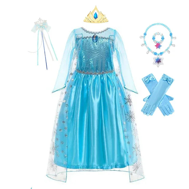 Elsa Dress for Girls Birthday Role Snow Queen Elsa Princess Dresses Kids Halloween Carnival Easter Party Dress Up Girls Costume