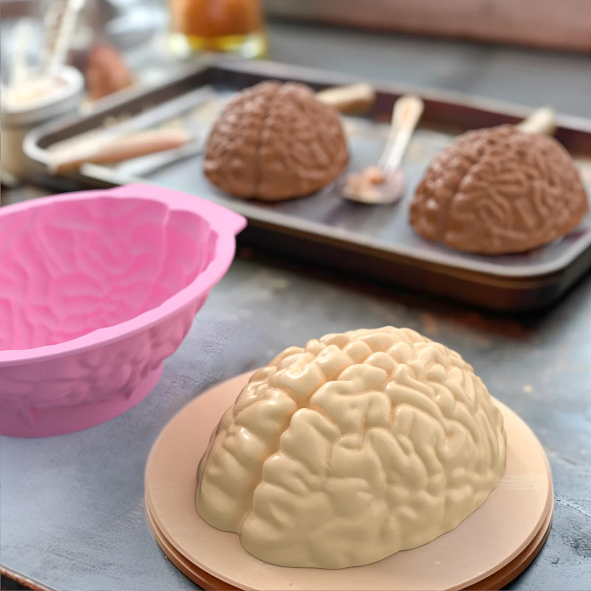 Silicone Brain Shape Mold For Diy Ice Cubes Puddings Chocolates Cakes Halloween Christmas Festival Party