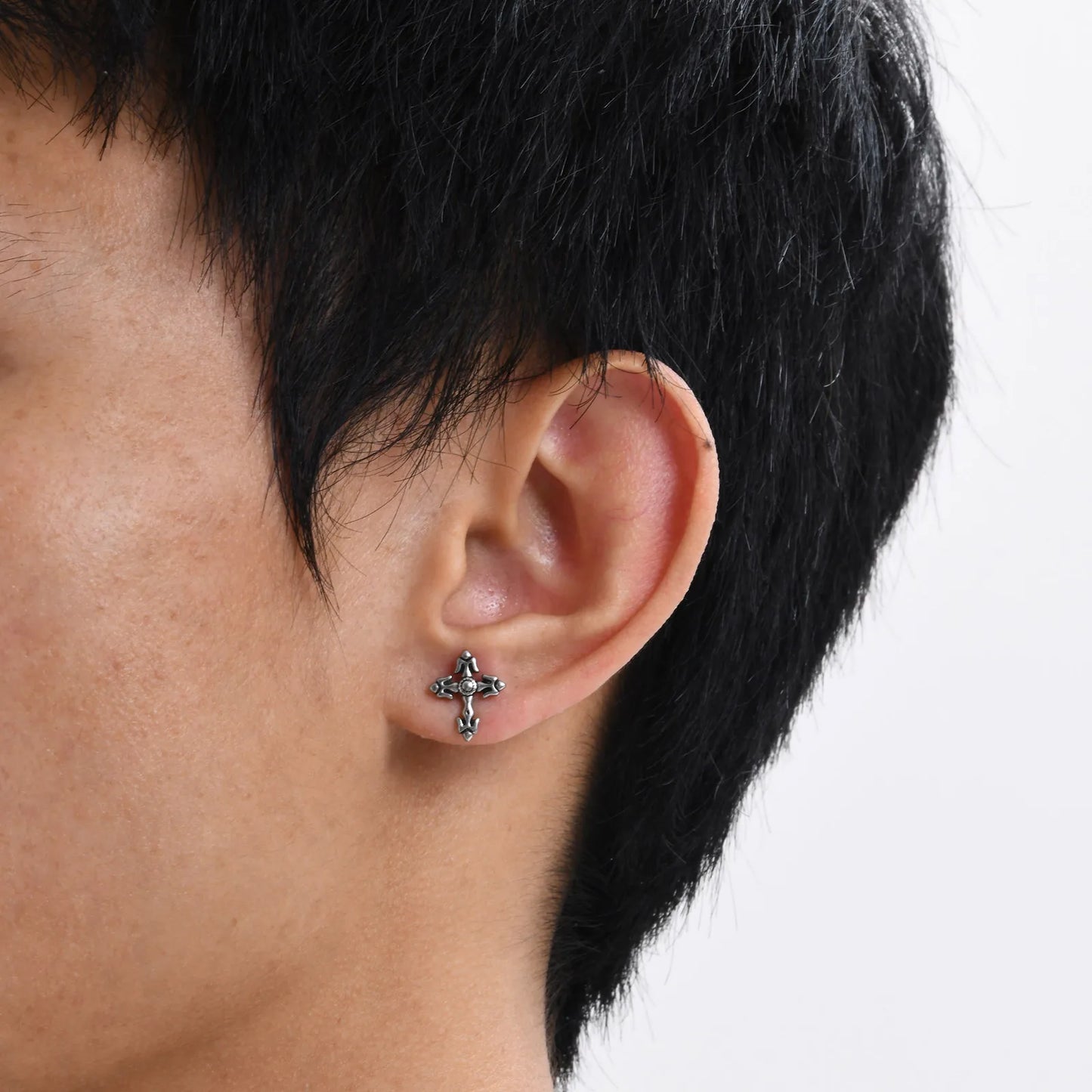 Gothic Cross Earrings for Men Boys,Waterproof Stainless Steel Stud Earrings,Rock Punk Prayer Jewelry Halloween Gifts