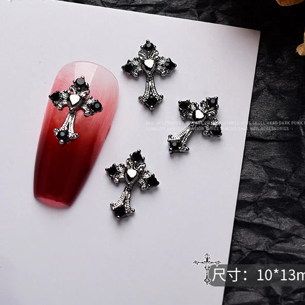 10PCS Gothic Punk Style Alloy 3D Nail Art Charms Heart Skeleton Cross Spider Design For Halloween Nails Decoration Accessories