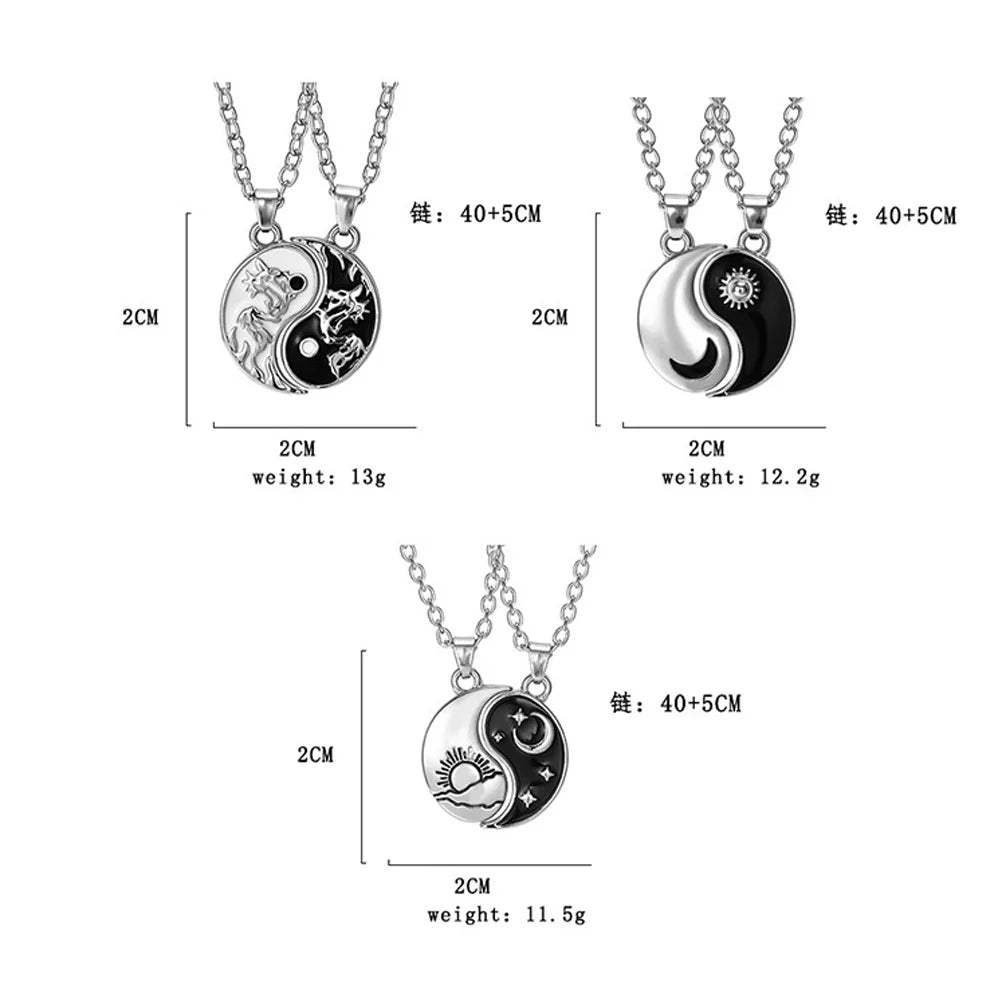 I Love You Best Friends Couple Necklace Jewelry Puzzle BFF Key Lock Tai Chi Heart Pendants Necklaces For Women Men Gift Collier