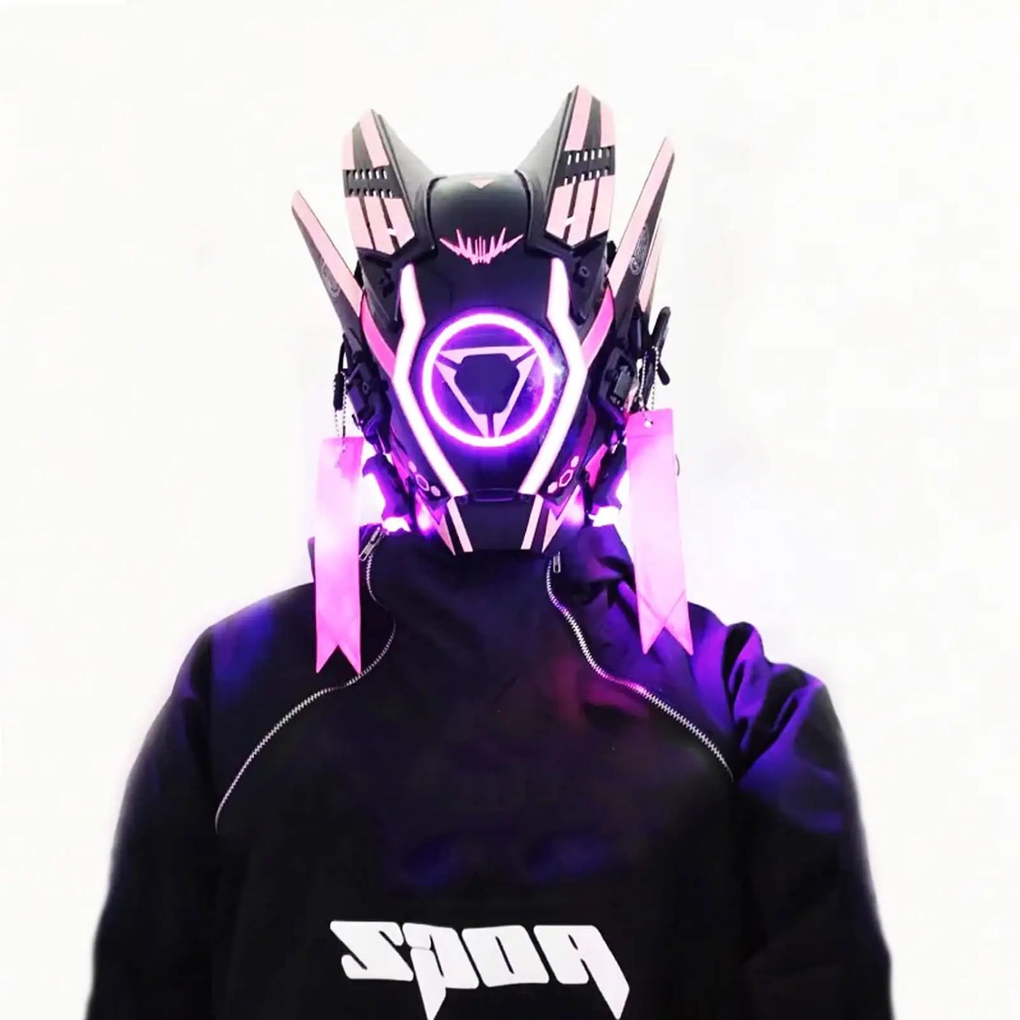 JAUPTO Punk Mask cyber Helmet,LED Light Cool Samurai Mask,Halloween Cosplay Anime mask Fit Party Music Festival Accessories