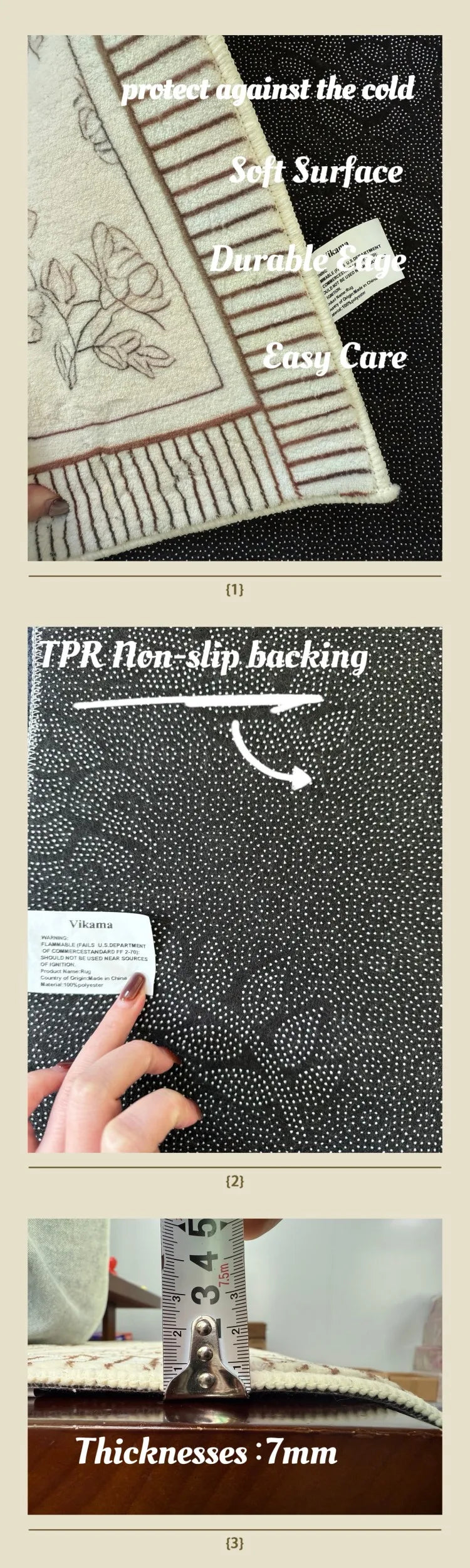 VIKAMA Cream Style Bedroom Bedside Rugs Teenage Room Bedside Rugs Floating Window Mat Mirror Front Rugs Home Decoration