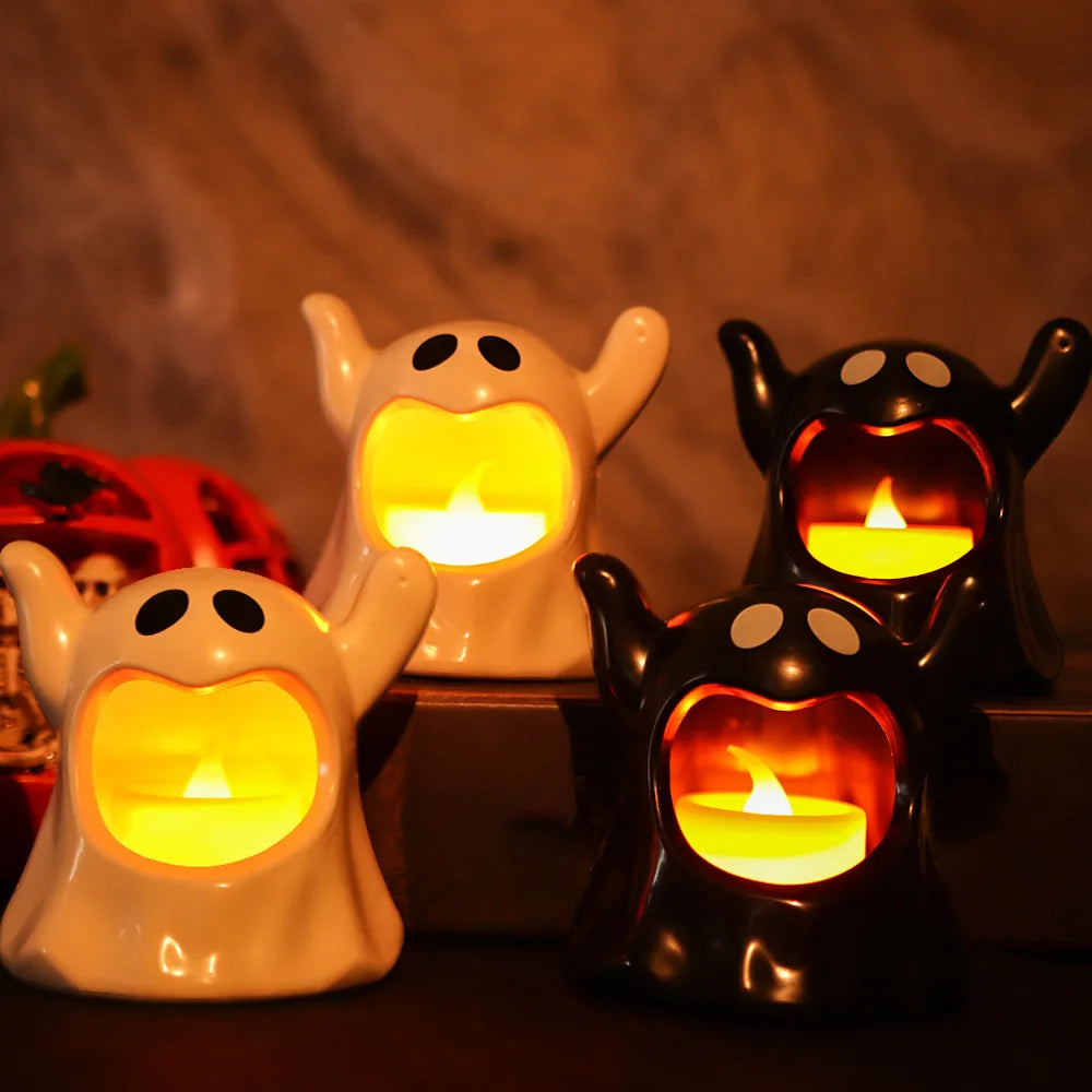 LED Electronic Candle Lights Kawaii Ghost Lights Halloween Scary Atmosphere Ornaments Kid Gift Party Desktop Decoration Props