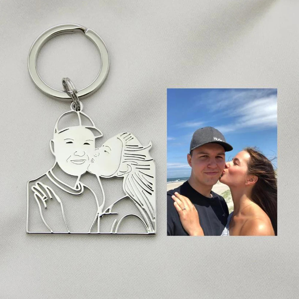 Customized actual children's painting keychain, Personalized photo art work keychain, Dad's memorial gift