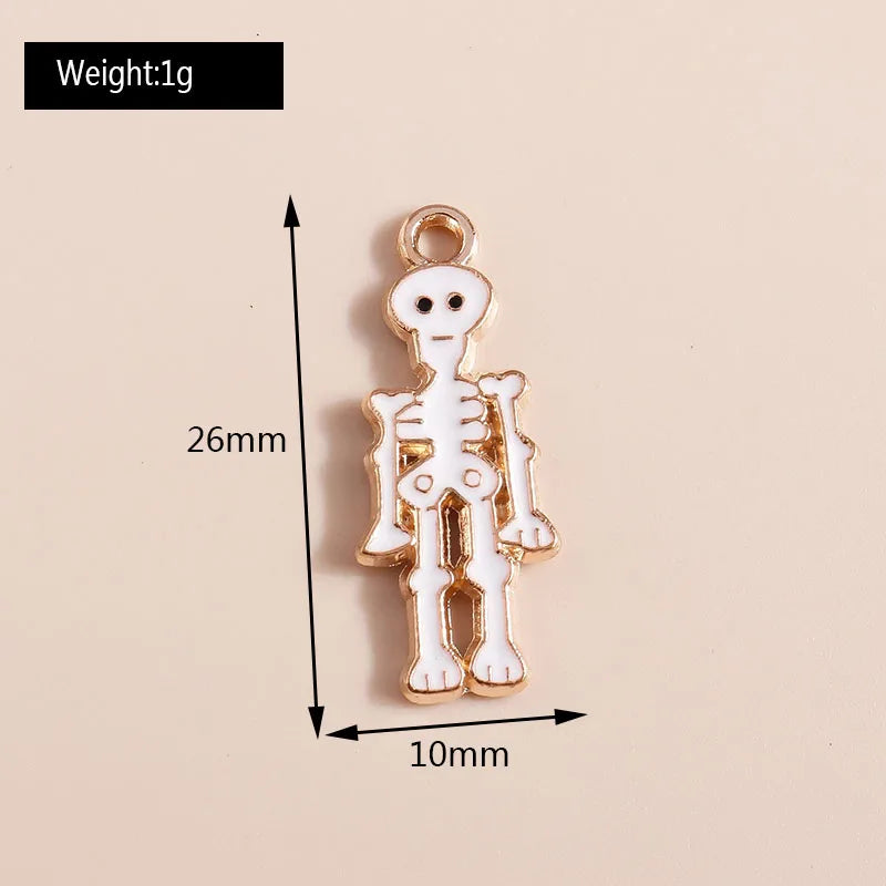 10pcs Enamel Halloween Skull Skeleton Charms Penants for Necklace Earrings DIY Bracelet Handmade Jewelry Accessories Findings