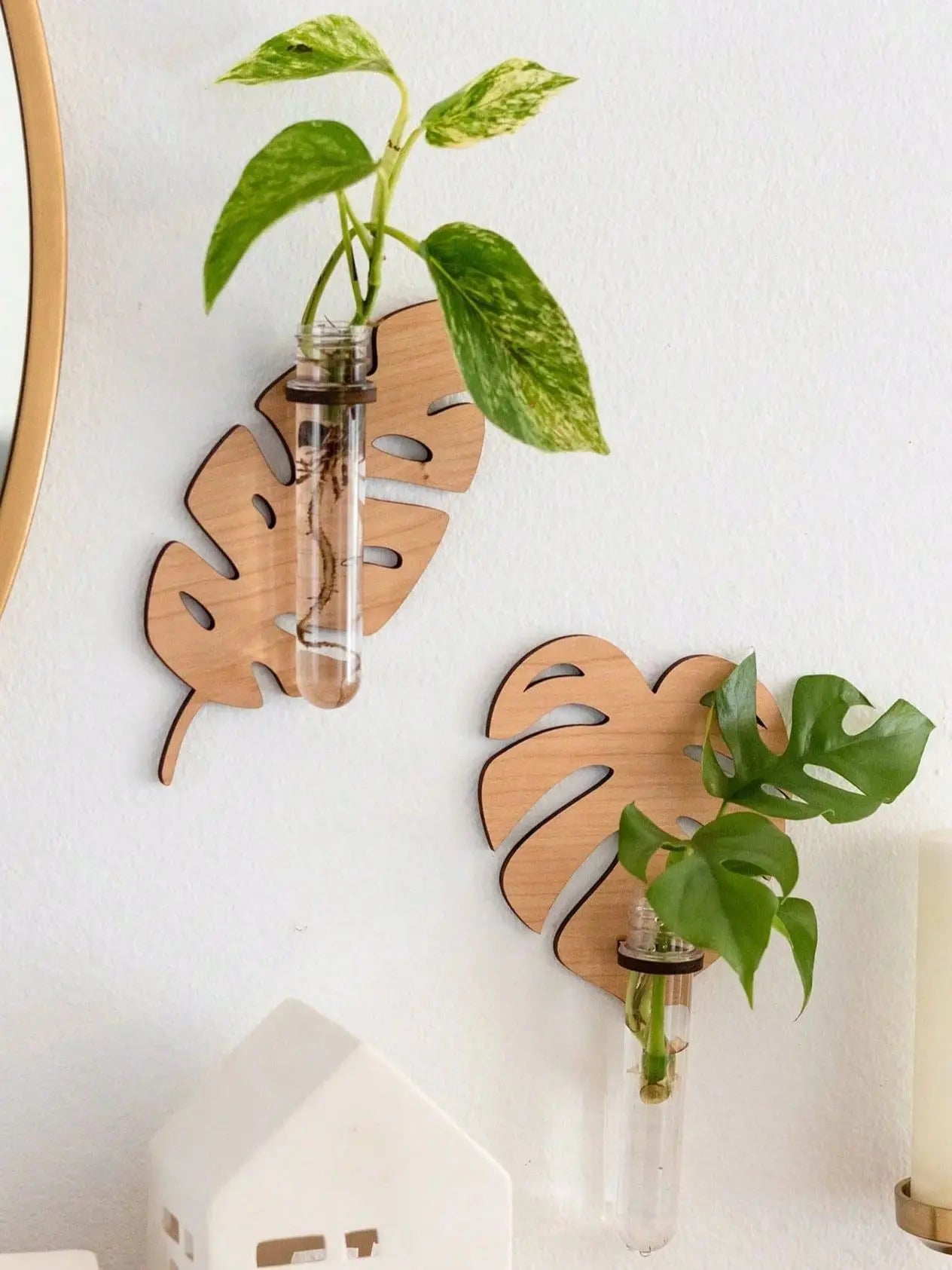 1/2 Pcs Leaf Shape Wall Planters Wooden Wall Hanging Plant Pots with