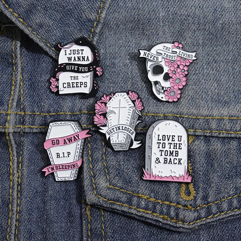 Halloween Horror Skull Enamel Pin Gothic Punk Grave Coffin Tomb Vampire Skeleton Brooches Lapel Badge Jewelry Gifts For Friends