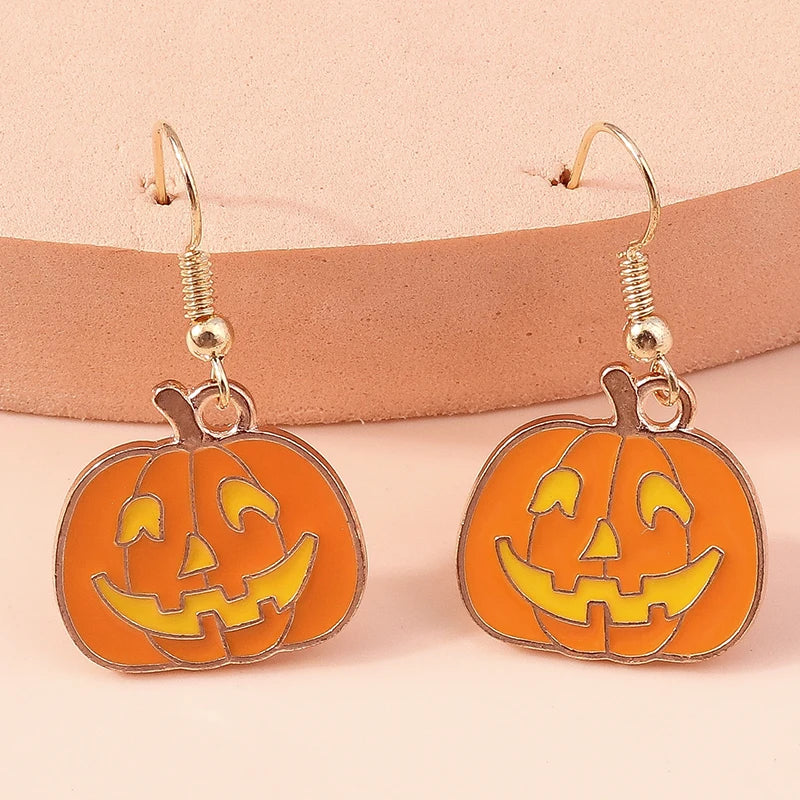 Aihua Fashion Halloween Earrings Enamel Ghost Skeleton Pumpkin Bat Spider Earrings For Women Halloween Night Party Jewelry Gifts