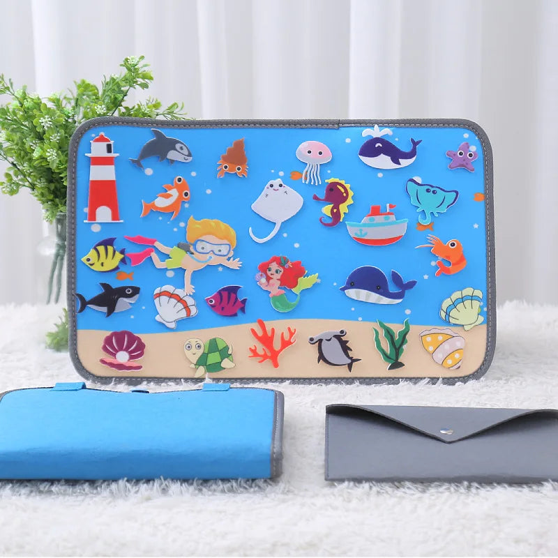 Montessori Educations Toys Handheld Travel Felt Story Board Set Kids Learning Storytelling Activities Interactive Play Kit Gifts