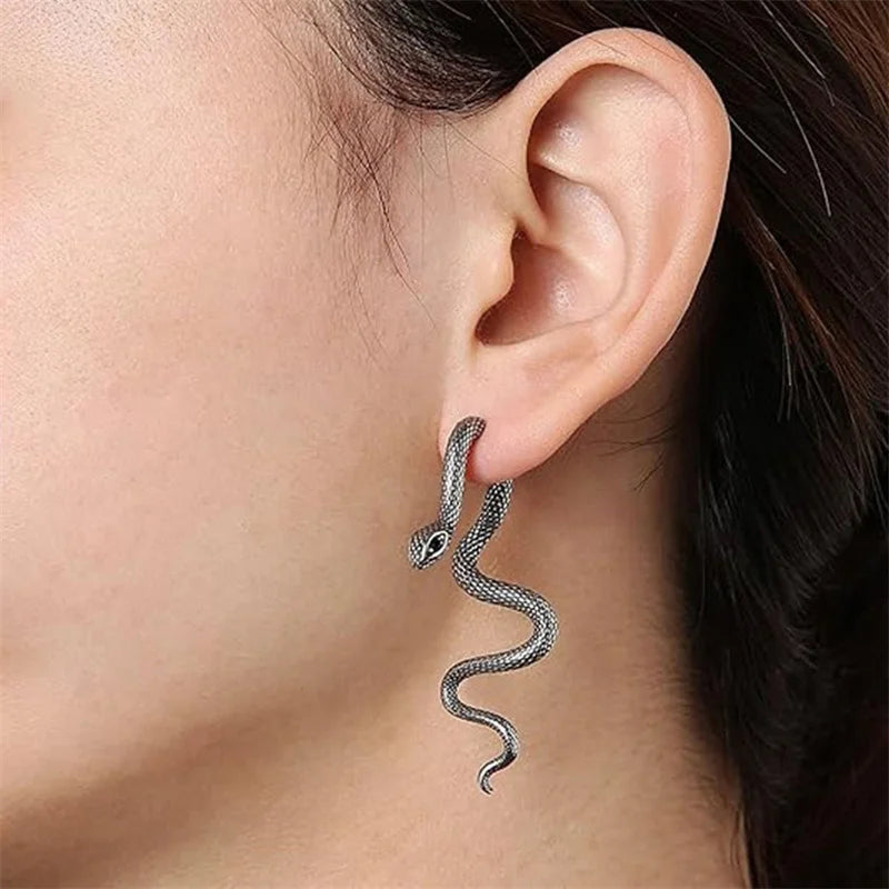 1Pair Gothic Snake Long Earrings For Women Girls Hip Hop Punk Detachable Snake Earrings Jewelry Accessories Halloween Gifts