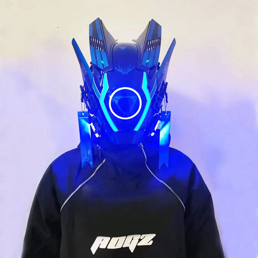 JAUPTO Punk Mask cyber Helmet,LED Light Cool Samurai Mask,Halloween Cosplay Anime mask Fit Party Music Festival Accessories