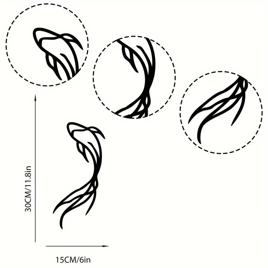 Feng Fish Art Metal Sculpture - Minimalist Line Art, Metal Wall Art, Betta Fish Wall Decor Abstract Art,Fish Vase Room Sticker