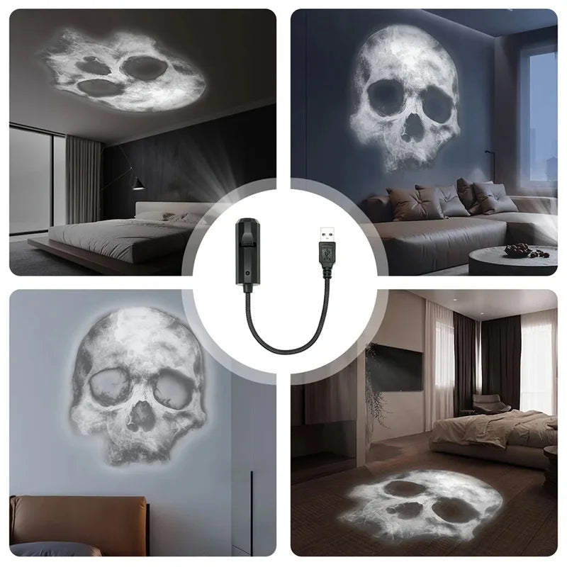 Halloween Decorations 360° Rotatable Skull Led Night Light With Interchangeable Projection Pattern Usb Powered Halloween Product